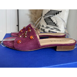 ASTARA Sahara Burgundy Suede Leather Handmade Slides Heel Sandals 8M US